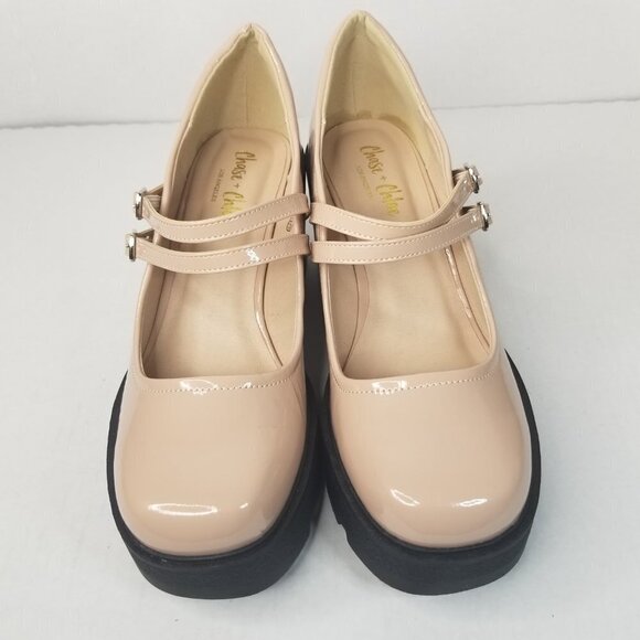 Women’s Preppy Nude Mary Jane Chunky Block Platform Heel Patent Academia Y2K 10M - Picture 6 of 15